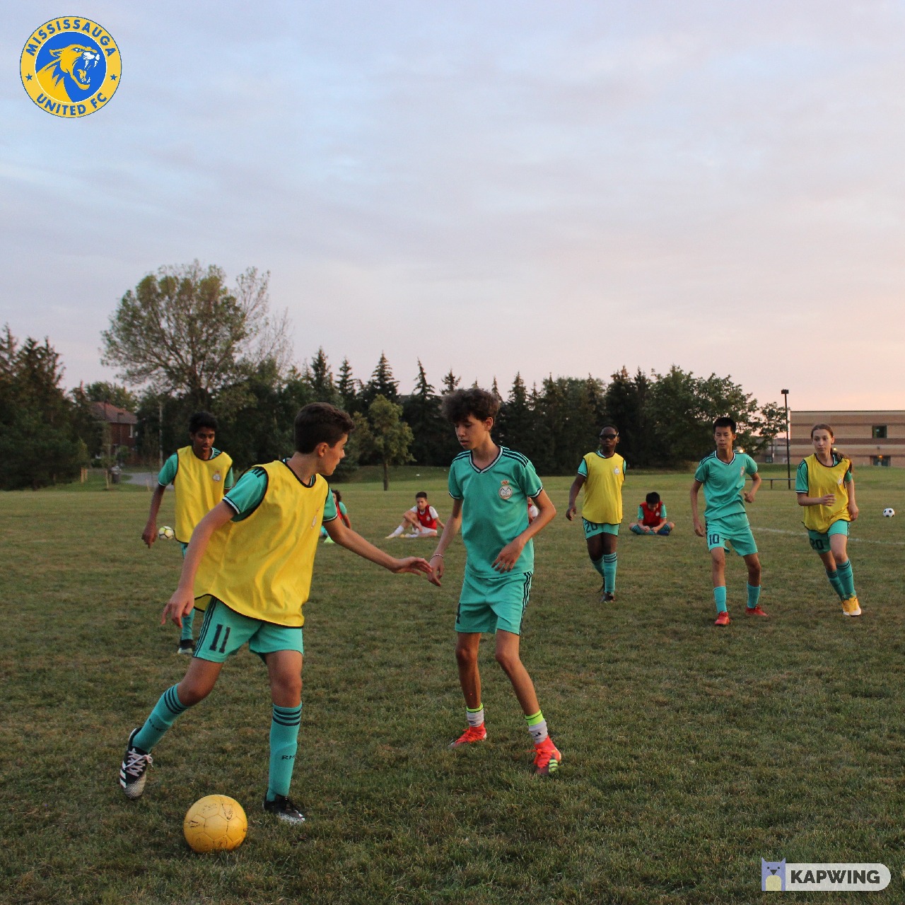Young adults playing competitive soccer during the All-Star Program at Mississauga United FC